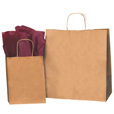 5 1/2 x 3 1/4 x 13" Kraft Paper Shopping Bags - 250/Case