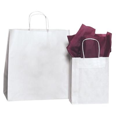 5 1/2 x 3 1/4 x 13" White Paper Shopping Bags - 250/Case