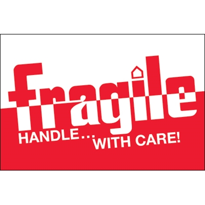 2 x 3" - "Fragile - Handle With Care" Labels - 500/Roll