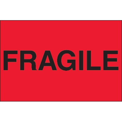 2 x 3" - "Fragile" (Fluorescent Red) Labels - 500/Roll