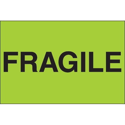 2 x 3" - "Fragile" (Fluorescent Green) Labels - 500/Roll