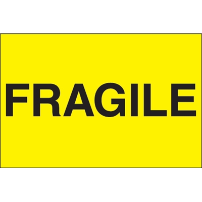 2 x 3" - "Fragile" (Fluorescent Yellow) Labels - 500/Roll