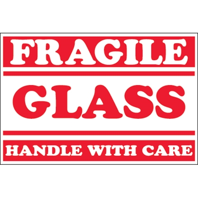 2 x 3" - "Fragile - Glass - Handle With Care" Labels - 500/Roll