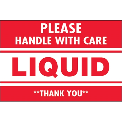 2 x 3" - "Please Handle With Care - Liquid - Thank You" Labels - 500/Roll