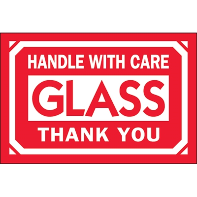 2 x 3" - "Glass - Handle With Care - Thank You" Labels - 500/Roll