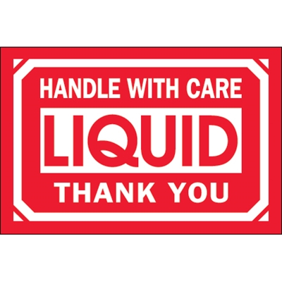 2 x 3" - "Handle With Care - Liquid - Thank You" Labels - 500/Roll