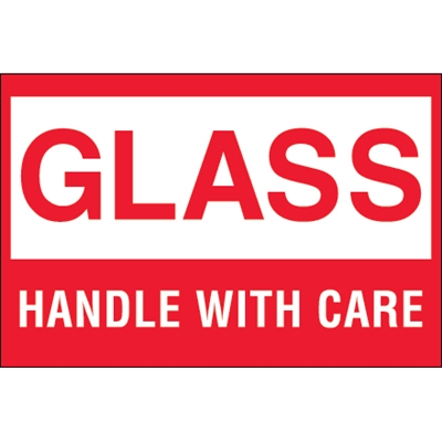 2 x 3" - "Glass - Handle With Care" Labels - 500/Roll