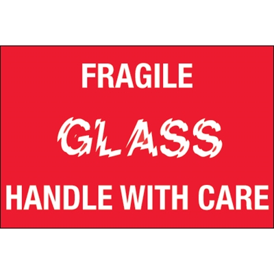 2 x 3" - "Fragile - Glass - Handle With Care" Labels - 500/Roll