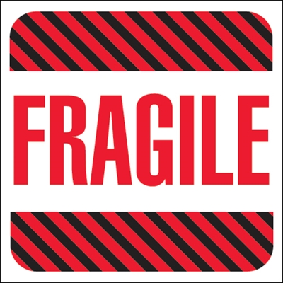 4 x 4" - "Fragile" Labels - 500/Roll