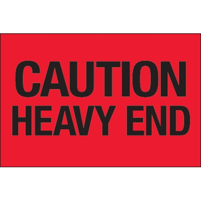 2 x 3" - "Caution - Heavy End" (Fluorescent Red) Labels - 500/Roll