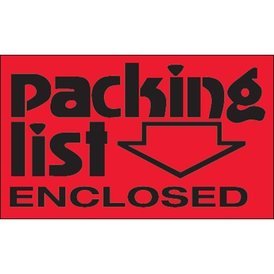 3 x 5" - "Packing List Enclosed" (Fluorescent Red) Labels - 500/Roll