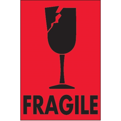 2 x 3" - "Fragile" (Fluorescent Red) Labels - 500/Roll