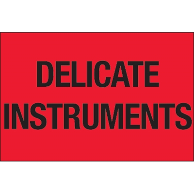 2 x 3" - "Delicate Instruments" (Fluorescent Red) Labels - 500/Roll