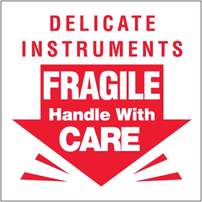 3 x 3" - "Delicate Instruments - Fragile" Labels - 500/Roll