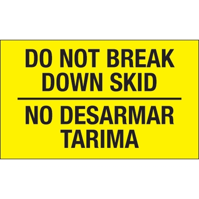 3 x 5" - "No Desarmar Tarima" (Fluorescent Yellow) Bilingual Labels - 500/Roll