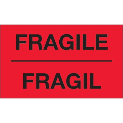 3 x 5" - "Fragil" (Fluorescent Red) Bilingual Labels - 500/Roll