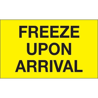 3 x 5" - "Freeze Upon Arrival" (Fluorescent Yellow) Labels - 500/Roll