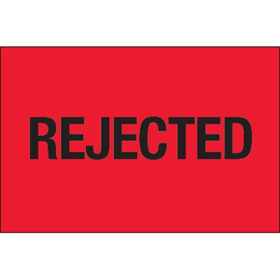 2 x 3" - "Rejected" (Fluorescent Red) Labels - 500/Roll