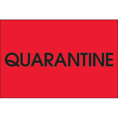 2 x 3" - "Quarantine" (Fluorescent Red) Labels - 500/Roll