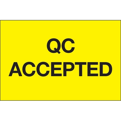 2 x 3" - "QC Accepted" (Fluorescent Yellow) Labels - 500/Roll