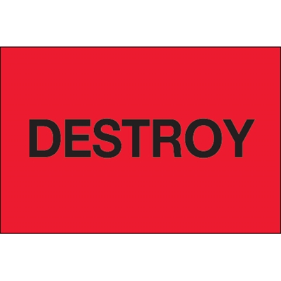 2 x 3" - "Destroy" (Fluorescent Red) Labels - 500/Roll