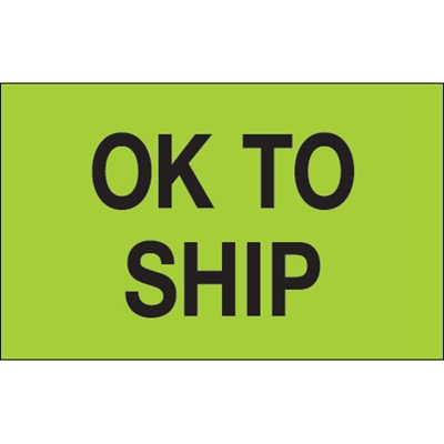 2 x 3" - "OK To Ship" (Fluorescent Green) Labels - 500/Roll