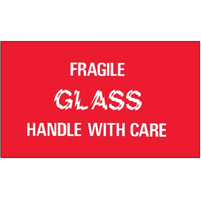 3 x 5" - "Fragile - Glass - Handle With Care" Labels - 500/Roll