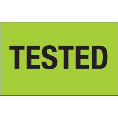 1 1/4 x 2" - "Tested" (Fluorescent Green) Labels - 500/Roll