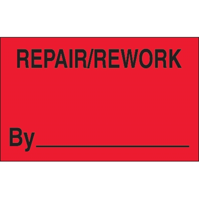 1 1/4 x 2" - "Repair/Rework By" (Fluorescent Red) Labels - 500/Roll