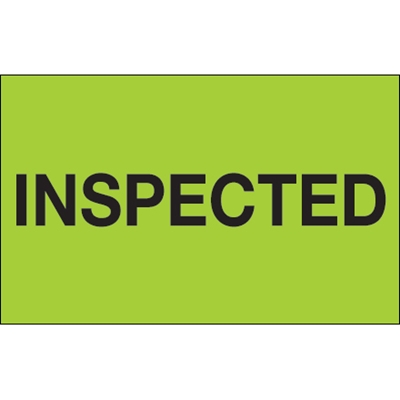 1 1/4 x 2" - "Inspected" (Fluorescent Green) Labels - 500/Roll