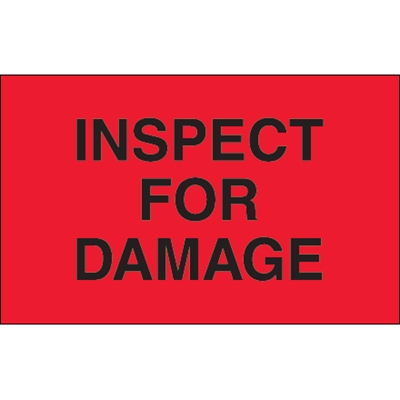 1 1/4 x 2" - "Inspect For Damage" (Fluorescent Red) Labels - 500/Roll