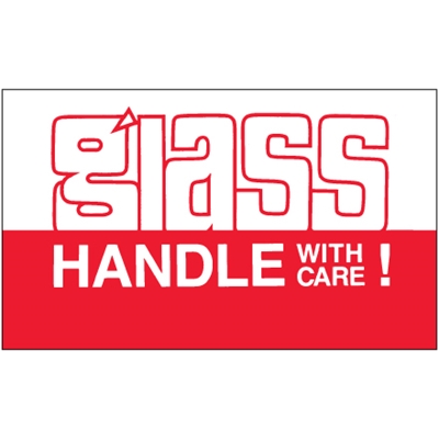 3 x 5" - "Glass - Handle With Care" Labels - 500/Roll