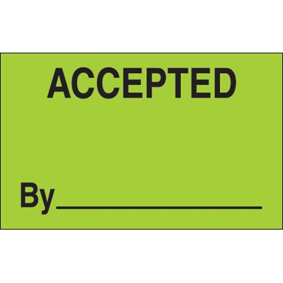 1 1/4 x 2" - "Accepted By" (Fluorescent Green) Labels - 500/Roll