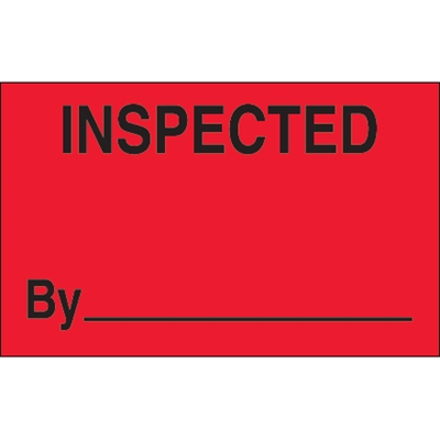 1 1/4 x 2" - "Inspected" (Fluorescent Red) Labels - 500/Roll