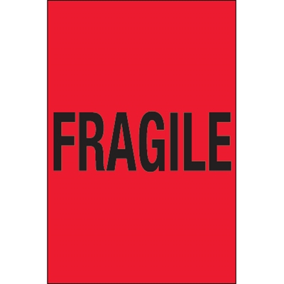 4 x 6" - "Fragile" (Fluorescent Red) Labels - 500/Roll