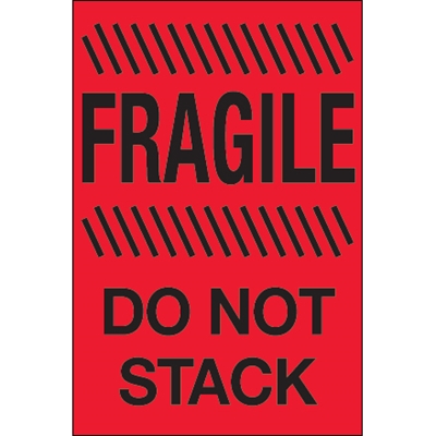 4 x 6" - "Fragile - Do Not Stack" (Fluorescent Red) Labels - 500/Roll