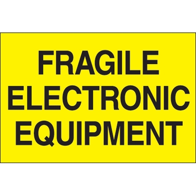 2 x 3" - "Fragile - Electronic Equipment" (Fluorescent Yellow) Labels - 500/Roll