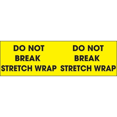 3 x 10" - "Do Not Break Stretch Wrap" (Fluorescent Yellow) Labels - 500/Roll