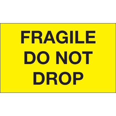 3 x 5" - "Fragile - Do Not Drop" (Fluorescent Yellow) Labels - 500/Roll