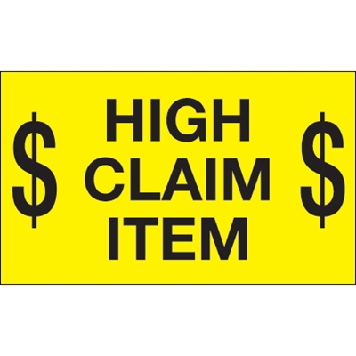 3 x 5" - "$ High Claim Item $" (Fluorescent Yellow) Labels - 500/Roll