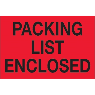 3 x 5" - "Packing List Enclosed" (Fluorescent Red) Labels - 500/Roll