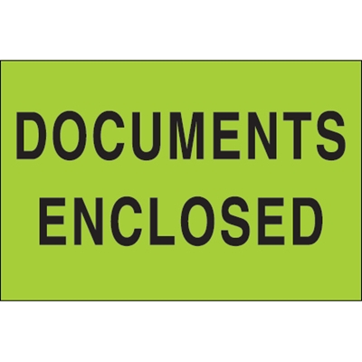 2 x 3" - "Documents Enclosed" (Fluorescent Green) Labels - 500/Roll