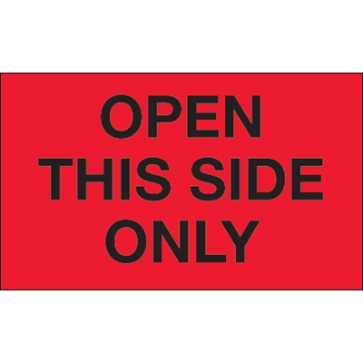 3 x 5" - "Open This Side Only" (Fluorescent Red) Labels - 500/Roll