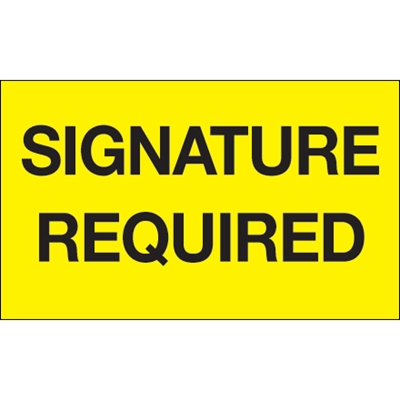 3 x 5" - "Signature Required" (Fluorescent Yellow) Labels - 500/Roll