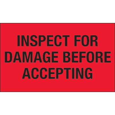 3 x 5" - "Inspect For Damage Before Accepting" (Fluorescent Red) Labels - 500/Roll