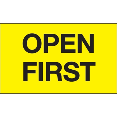 3 x 5" - "Open First" (Fluorescent Yellow) Labels - 500/Roll