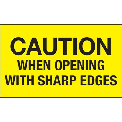 3 x 5" - "Caution When Opening With Sharp Edges" (Fluorescent Yellow) Labels - 500/Roll