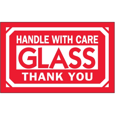 3 x 5" - "Glass - Handle With Care" Labels - 500/Roll