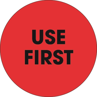 2" Circle - "Use First" Fluorescent Red Labels - 500/Roll