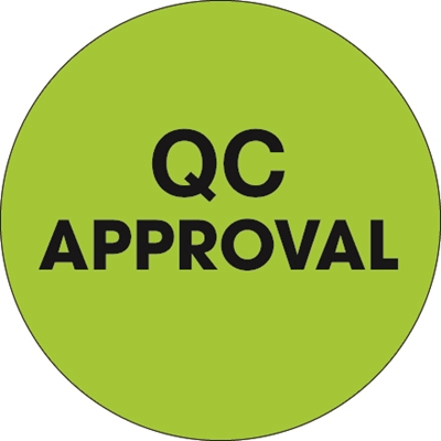 1" Circle - "QC Approval" Fluorescent Green Labels - 500/Roll